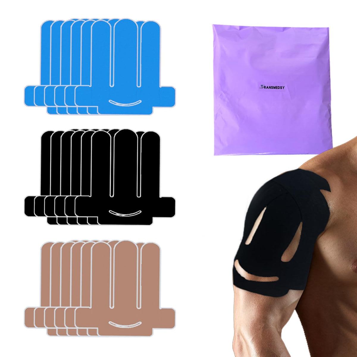 18 Pcs Kinesiology Tape for Shoulder Pain Relief Precut Sport Tape for Shoulder-Support & Stability, Hypoallergenic Latex-Free Athletic Tape for Shoulder, Waterproof & Breathable Muscle Tape(Mix)