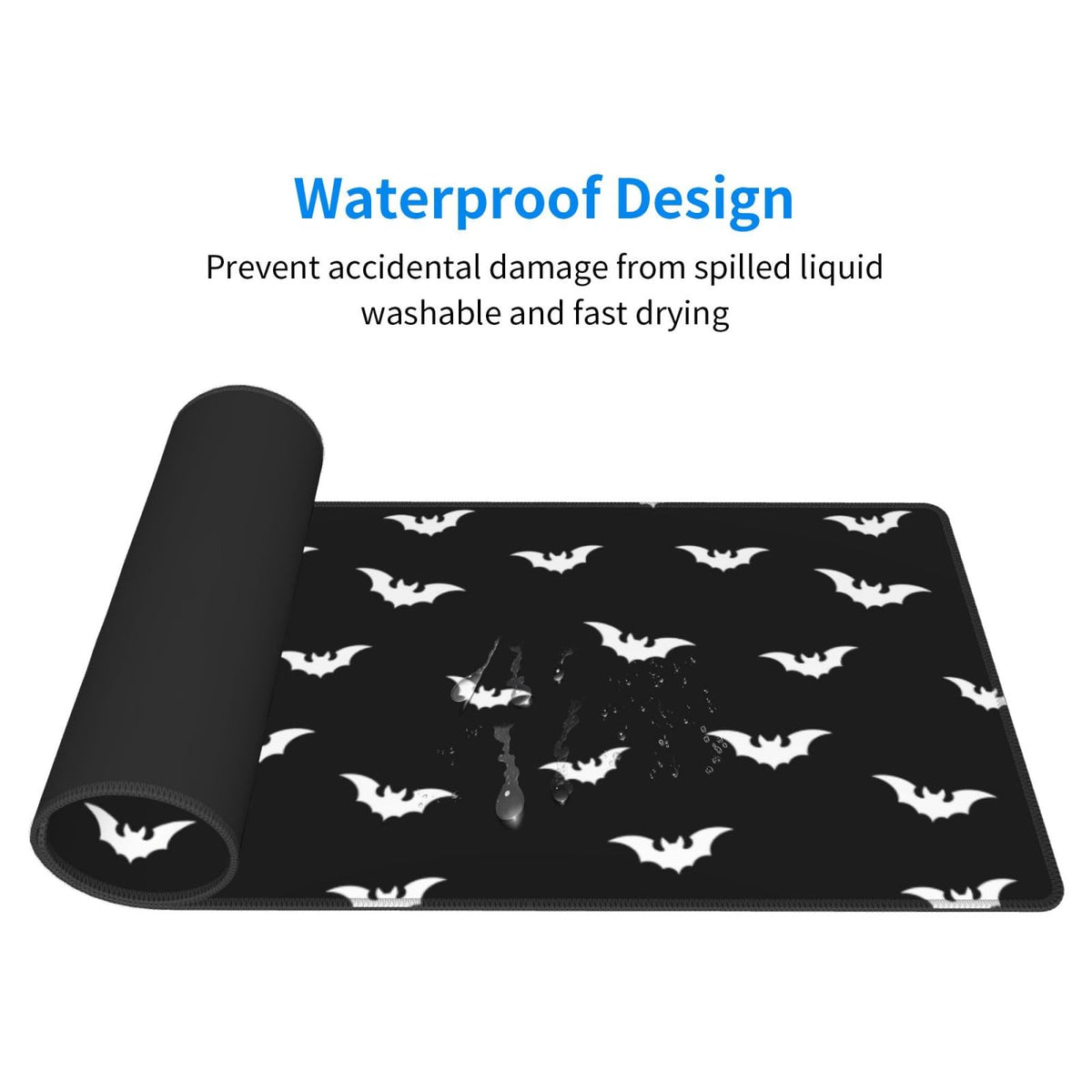 Extended Gaming Mouse Pad with Stitched Edges, Black White Halloween Bats Large Desk pad Long XL Keyboard and Mouse Pad Desk Mat for Gaming Office & Home, 31.5x11.8 in