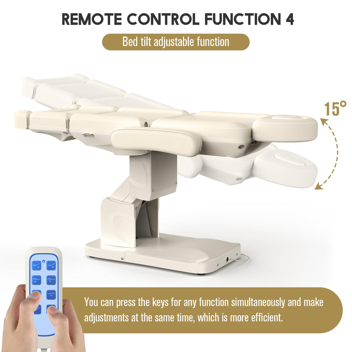 4 Motor Electric Chair/Bed, Aluminum Hydraulic System for Medical Treatment Exam, Facial, Spa, Eyelash, Tattoo, Podiatry Treatment Beauty Massage, Hand Remote Controlled Adjustable - Beige Gray