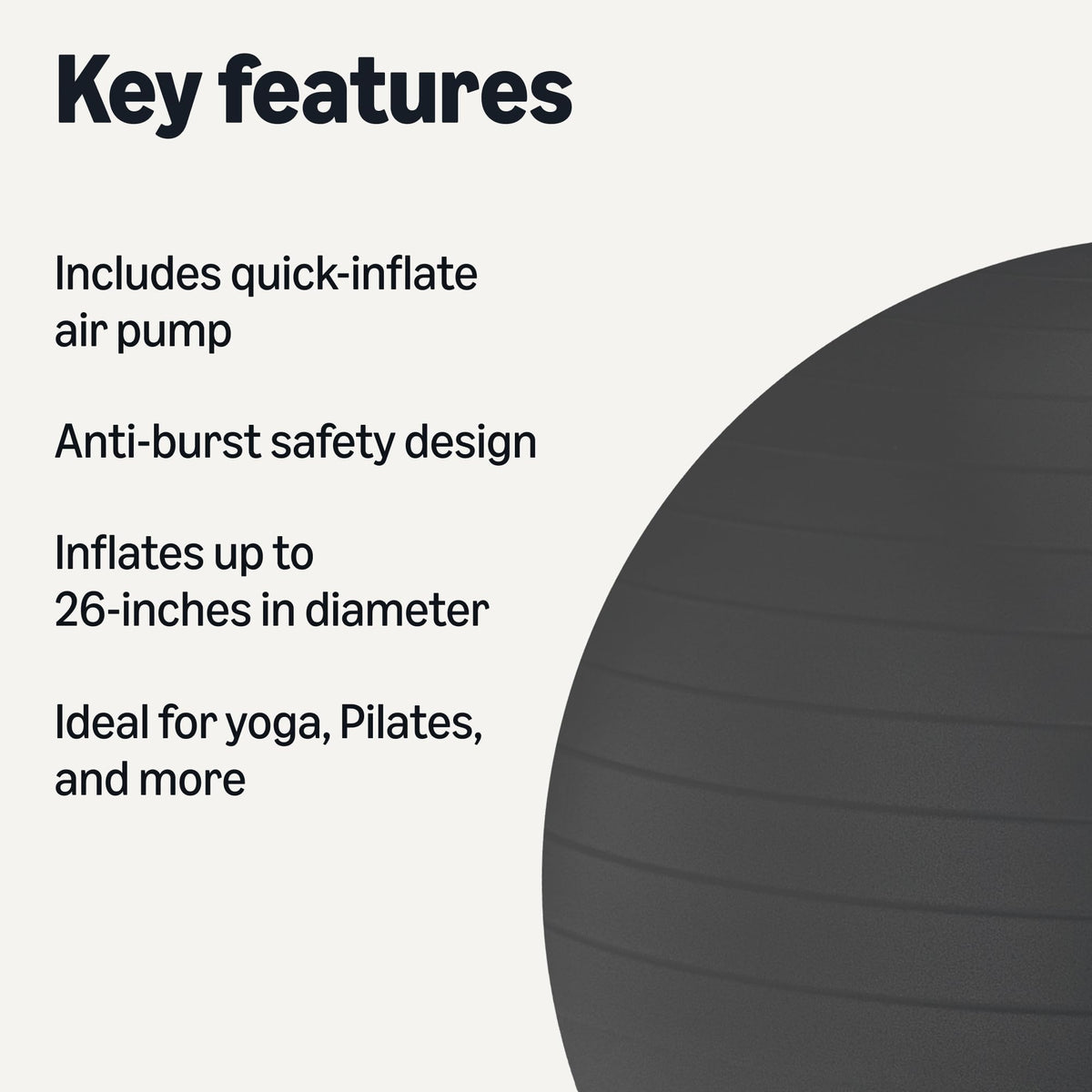 Amazon Basics Anti-Burst Exercise Ball with Pump for Yoga and Pilates, 23-26" Diameter, Black