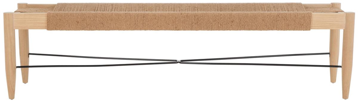 SAFAVIEH Home Collection Arcana Tropical Natural Jute Rope Sungkai Solid Wood Bench (Fully Assembled)