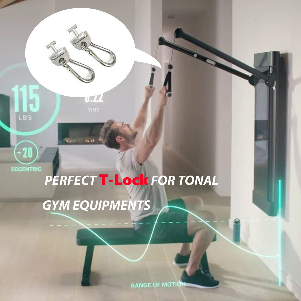 JILINWEI 1Pair Tonal T Lock Adapter with Snap Hooks, Stainless Steel Accessories for Tonal Gym Machine