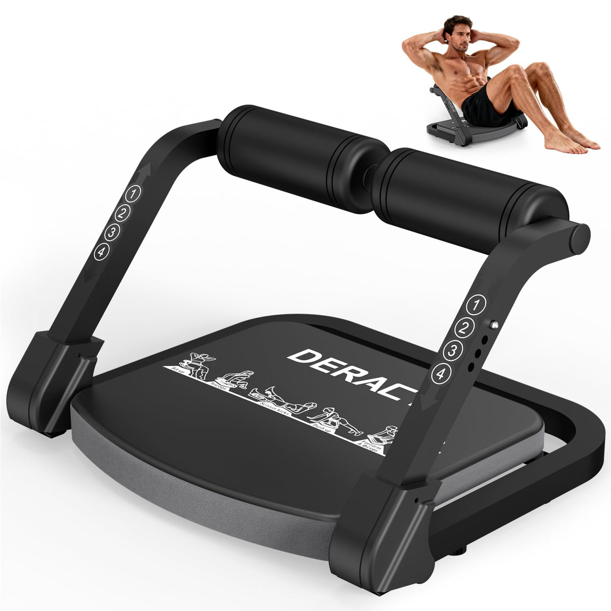DERACY Sit Up Exercise Equipment, Adjustable Ab Machine, Multi-Functional Sit Up Machine, Ab Workout Equipment, Ab Trainer Machine for Women Men (Black Gray)