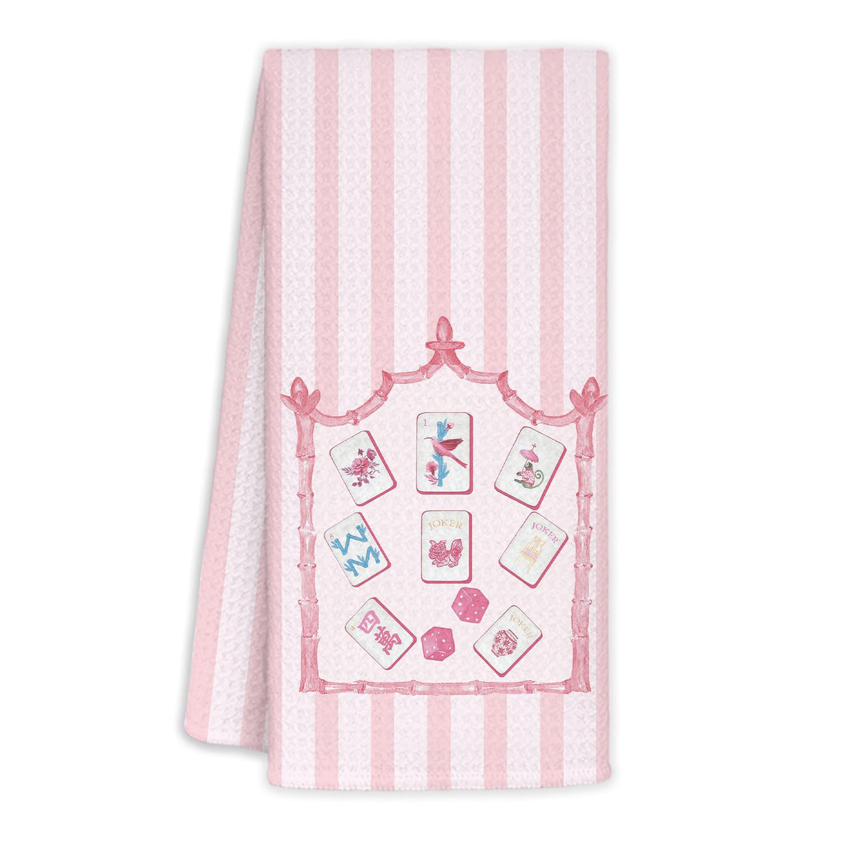 MOLYUB Pink Chinoiserie Stripe Mahjong Tile Kitchen Towels,Gifts for Mahjong Lovers,Mah Jong Decorative Waffle Hand Dish Towels,Chinoiserie Mah Jong Gifts for Women Men,16x24 Inches