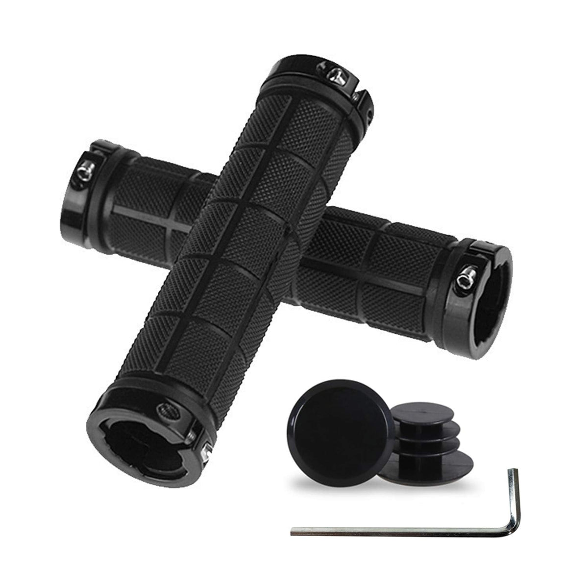PLATT Bike Handlebar Grips Rubber Comfortable Bicycle Handle Grip for MTB/BMX with Plastic End Caps (Black A)