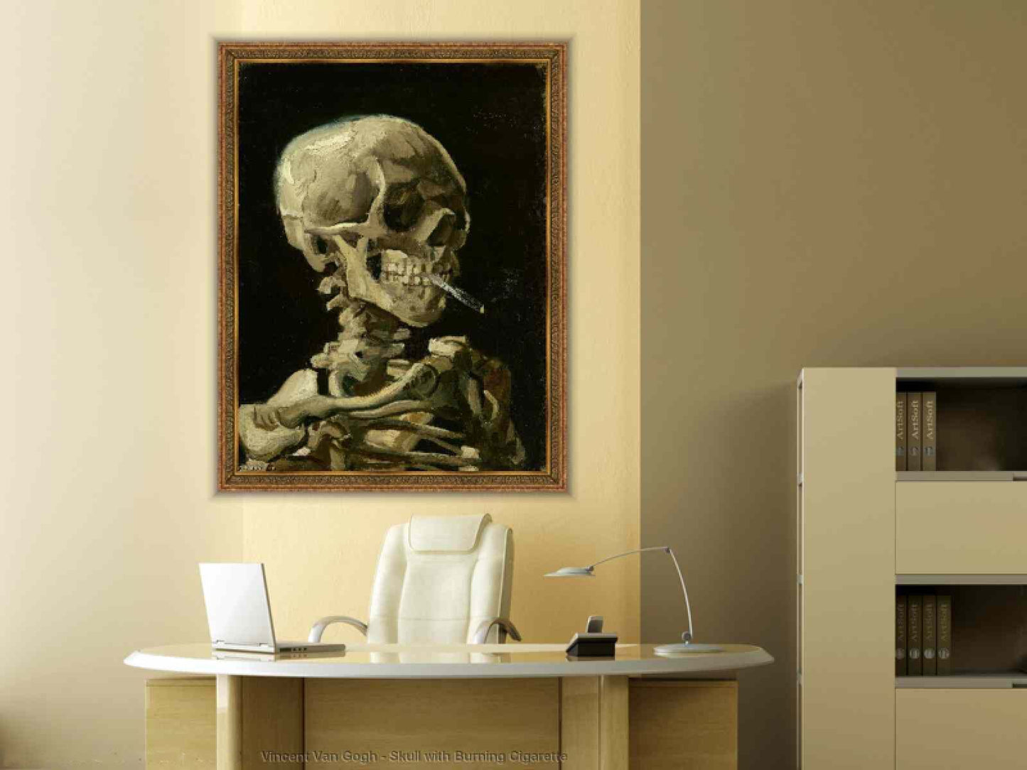 ZZMQ 5D Skull with Burning Cigarette by Vincent Van Gogh Diamond Painting by Numbers Kits for Adults,Crystal Rhinestone Diamond Embroidery Cross Stitch Kit Pictures Arts Craft for Home Decor(12X16In)