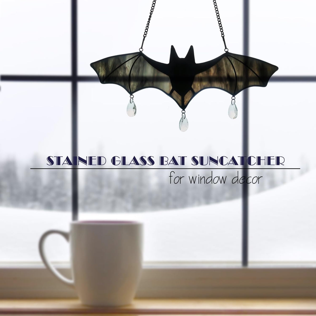 WeDcpcin Bat Stained Glass Window Hanging Sun Catcher (Grey) Halloween Decoration