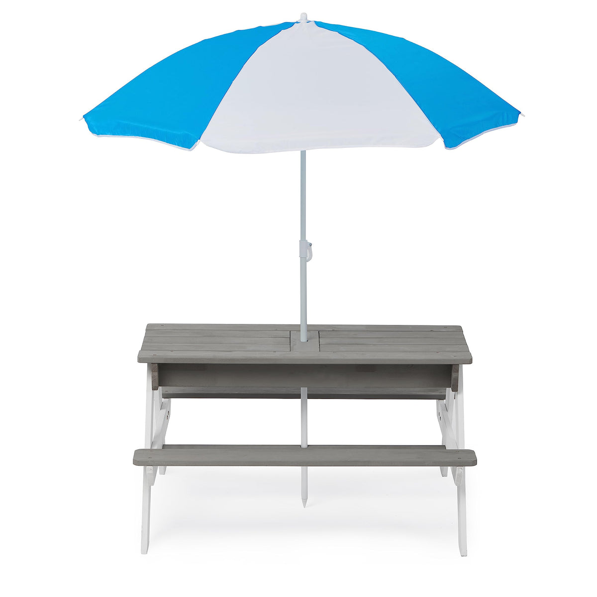 WEALTHGIRL 3-in-1 Kids Outdoor Wooden Picnic Table with Adjustable 43" Umbrella, Convertible Sand & Water Activity Center, Solid Cedar Wood Construction, Spacious Seating for Four