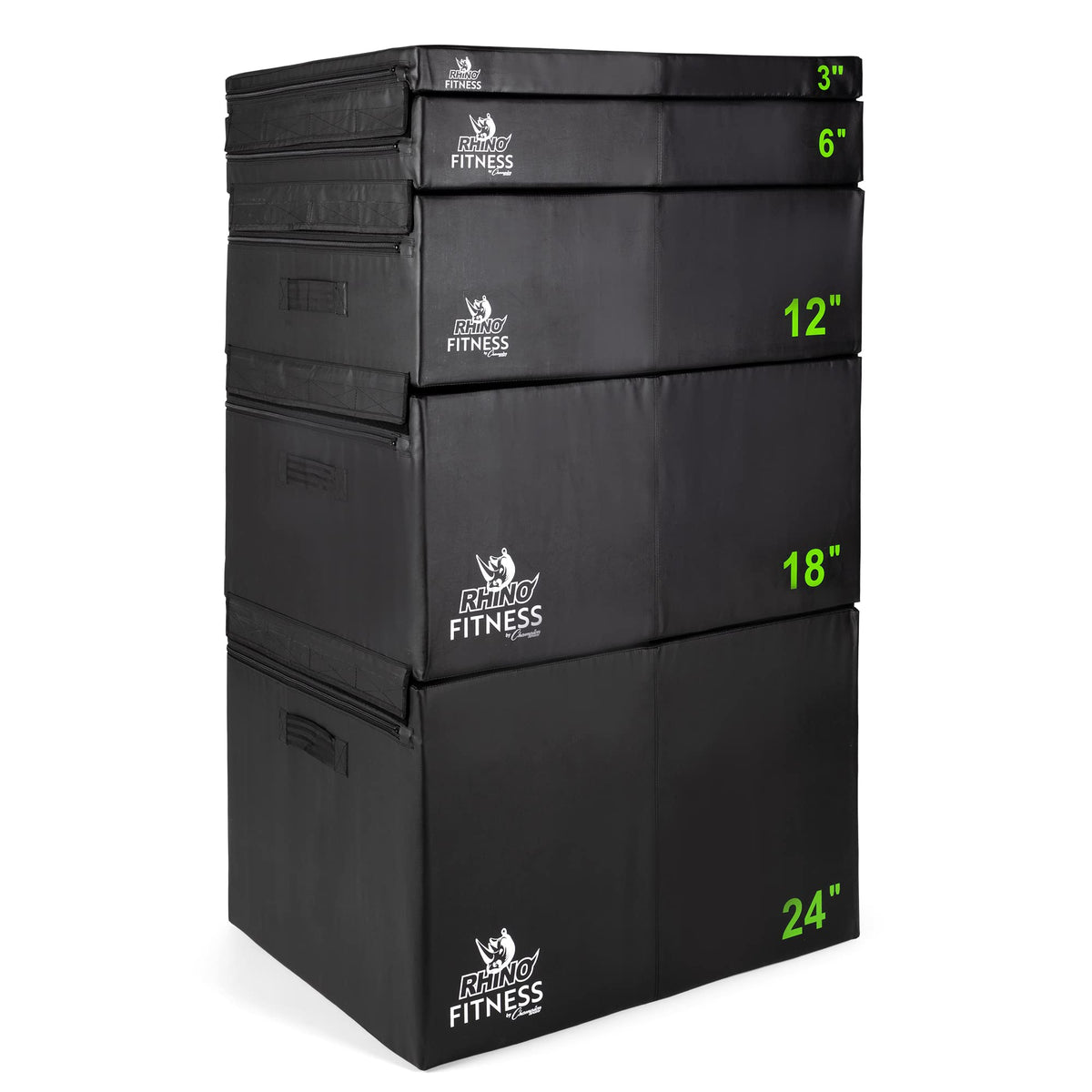 Champion Sports Foam Plyometric Box Set with 3", 6", 12", 18", and 24" Included - Durable Jump Boxes for Training with Handles, Hook and Loop Flaps - Stackable Cross Traning Plyo Box, Jumps for Gym