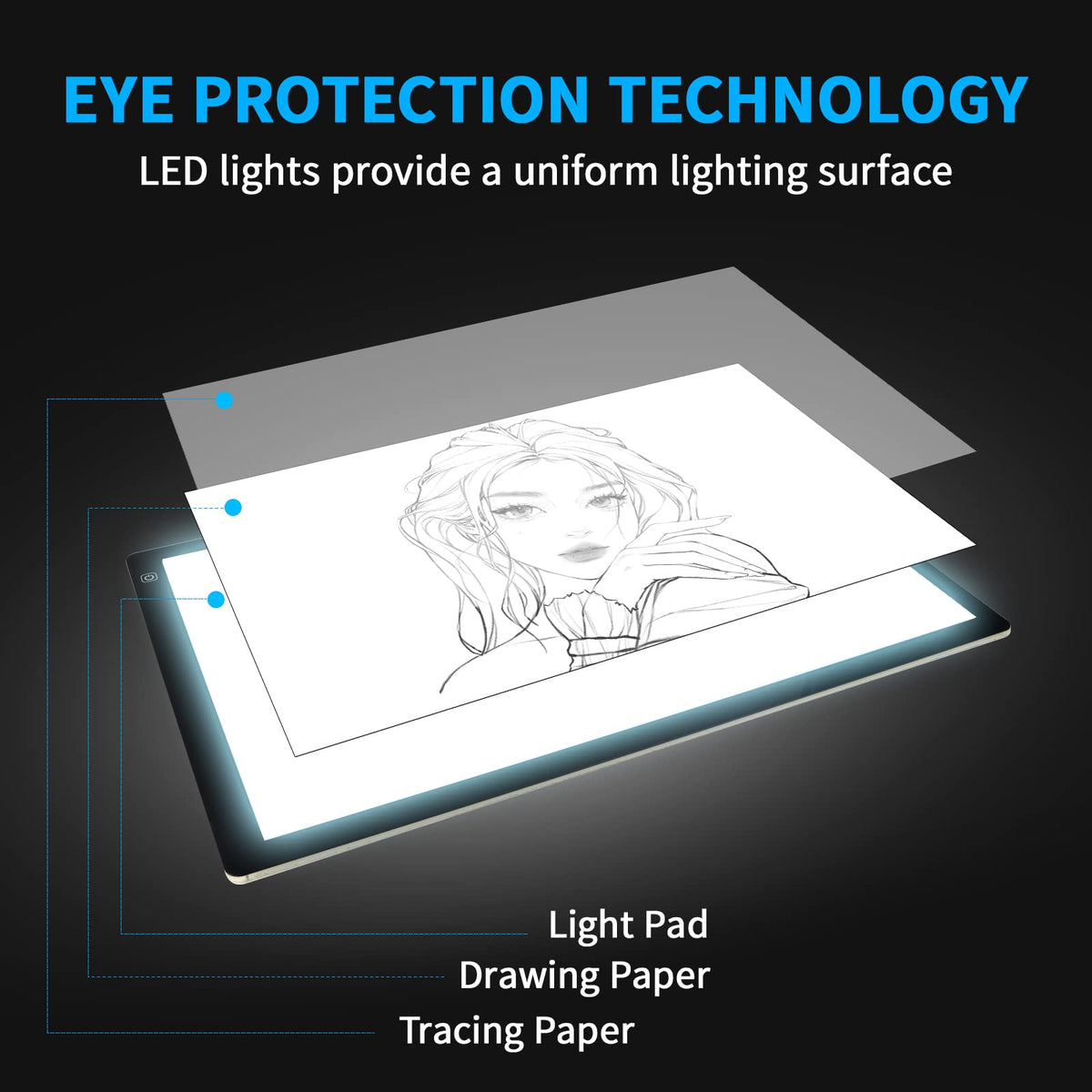 TOHETO A2 Artist Tracing Light Pad with 2 Clips, 12V2A Adapter Power Stepless Dimmable Brightness Large Artcraft Light Box Copy Board for Diamond Painting Weeding Vinyl Tattoo Drawing (23.7''x15.8'')