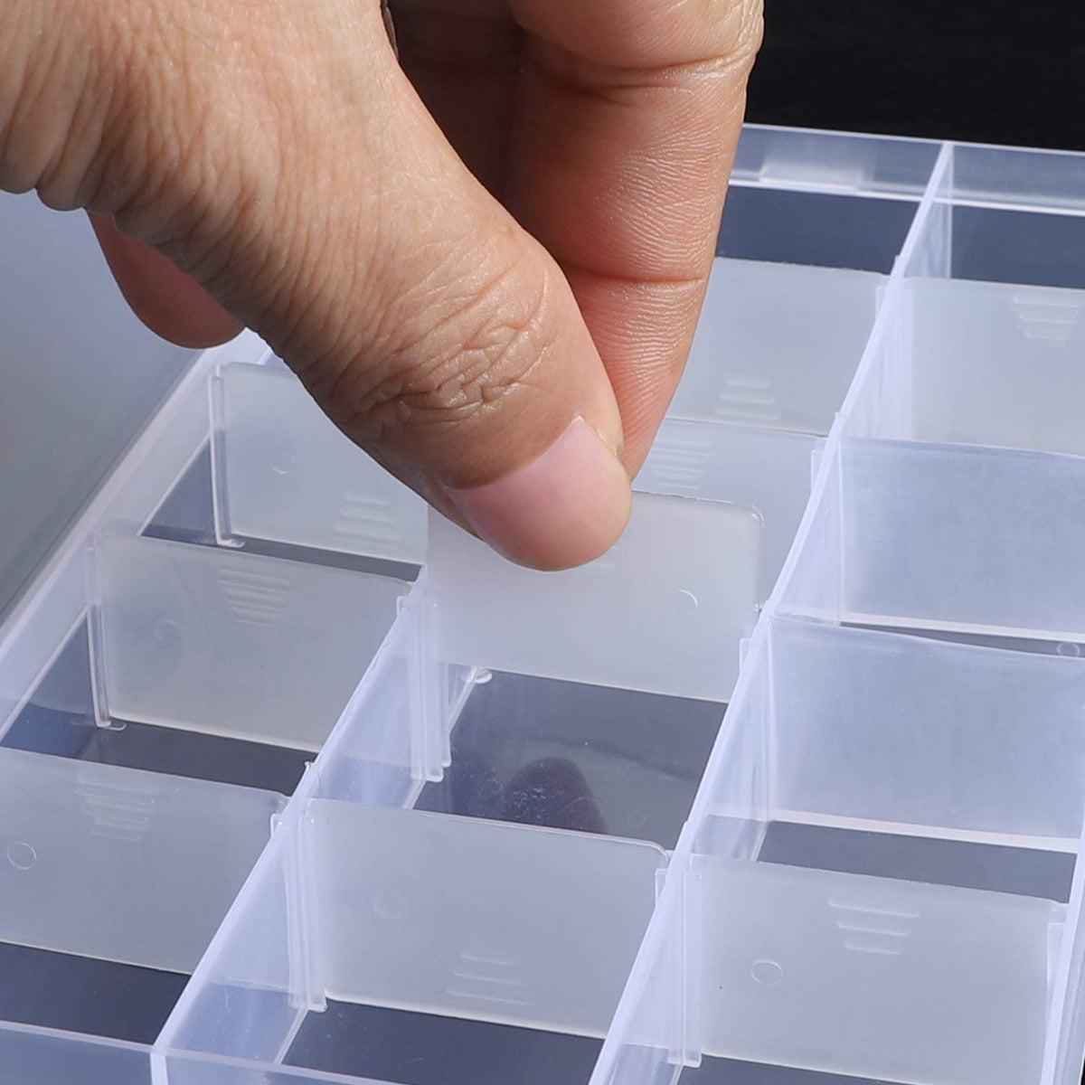 KINJOEK 10 Pack 15 Grids Plastic Bead Organizer Containers Storage, Adjustable Dividers Diamond Jewelry Craft Painting Storage Case, Clear Small Fishing Tackle Box for Sewing Cross Stitch Accessories