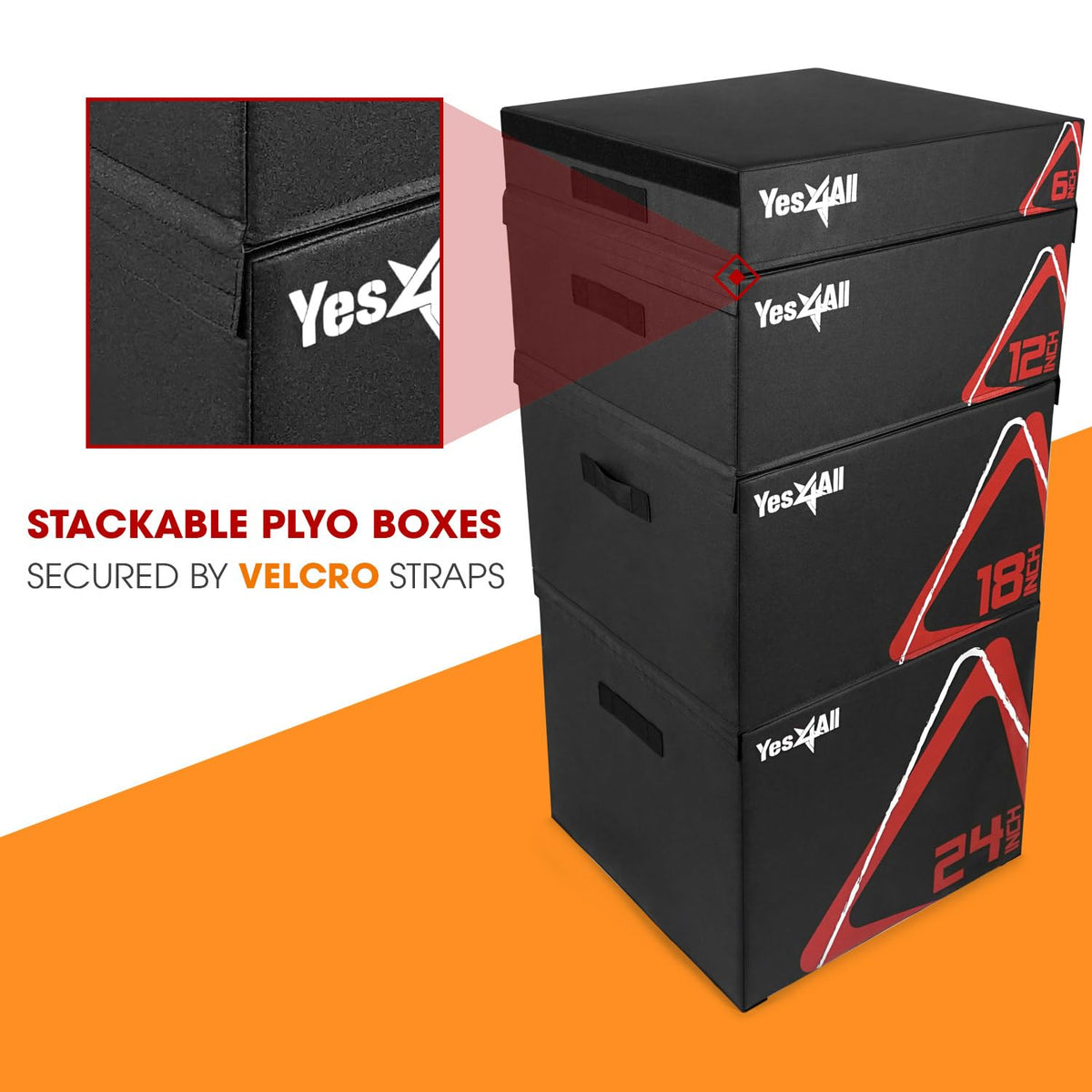 Yes4All Adjustable Soft Plyo Box, Jumping Trainer - For Plyometric Exercises and Conditioning, Multiple Height Variations, 24'', Black