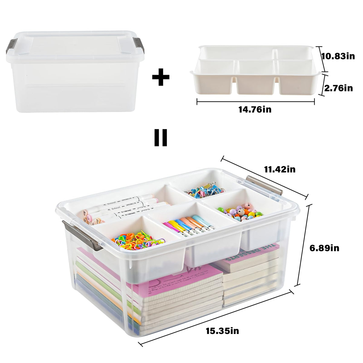 Stebopum 17 QT Plastic Storage Box with Removable Tray Art Supply Craft Organizers and Storage Stackable Storage Container for Organizing Bead, Tool, Sewing, Book, Crayon, Playdoh(Clear)
