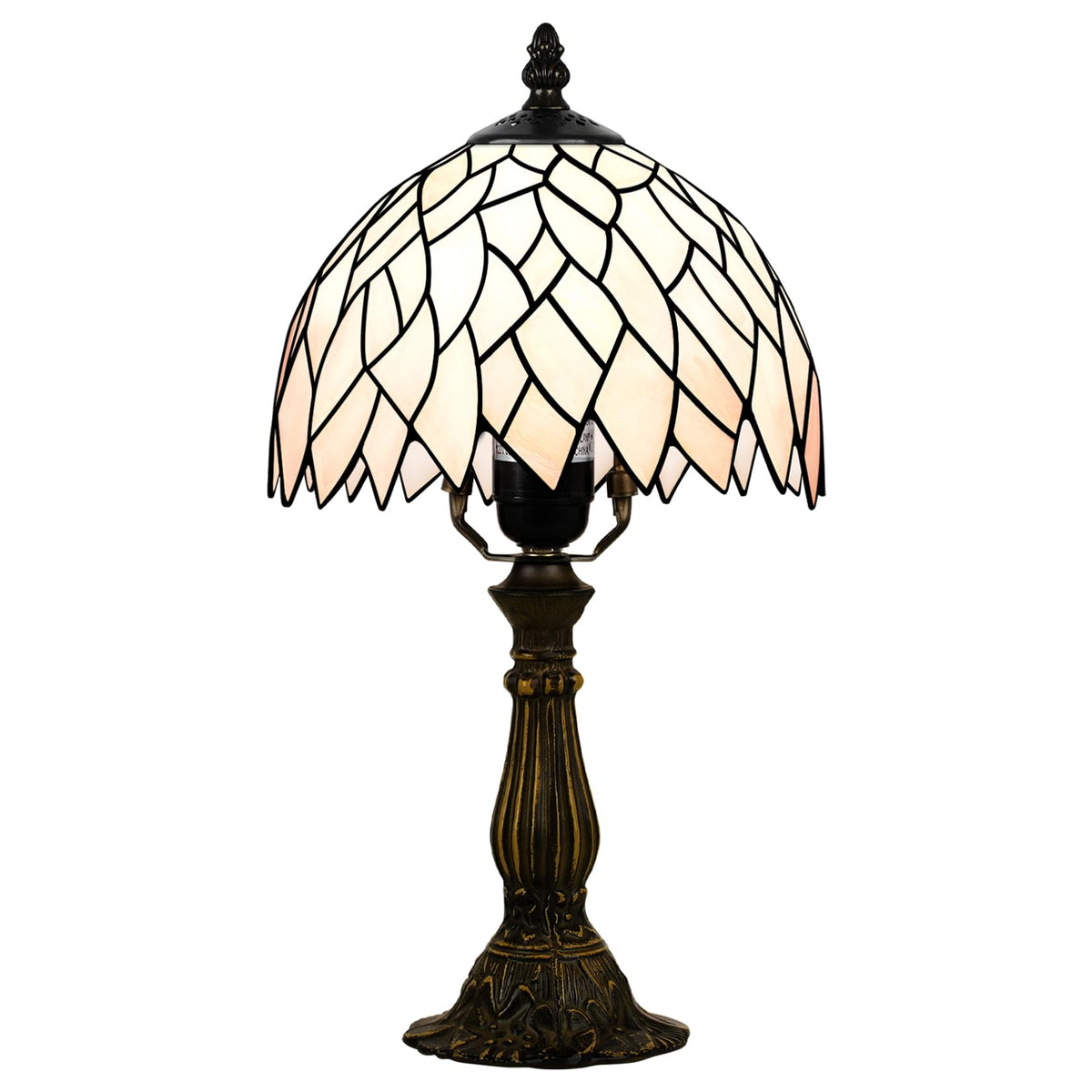 MOAN Small Lamp Stained Glass Table Lamp 8X14.5 Inch Bedside Reading Light Antique Light Desk Lamp(Pink Wisteria Style)