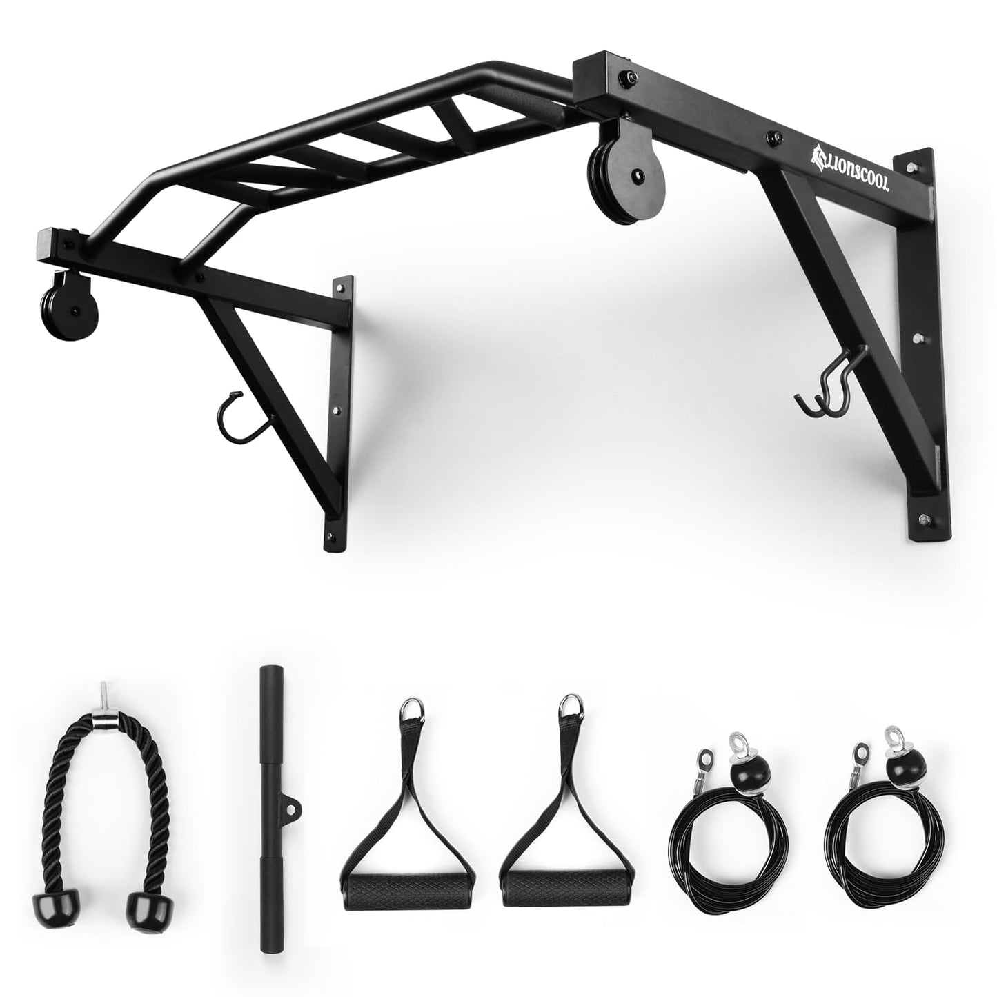 LIONSCOOL Multifunctional Wall Mounted Pull Up Bar with Pulley System (48" APART)