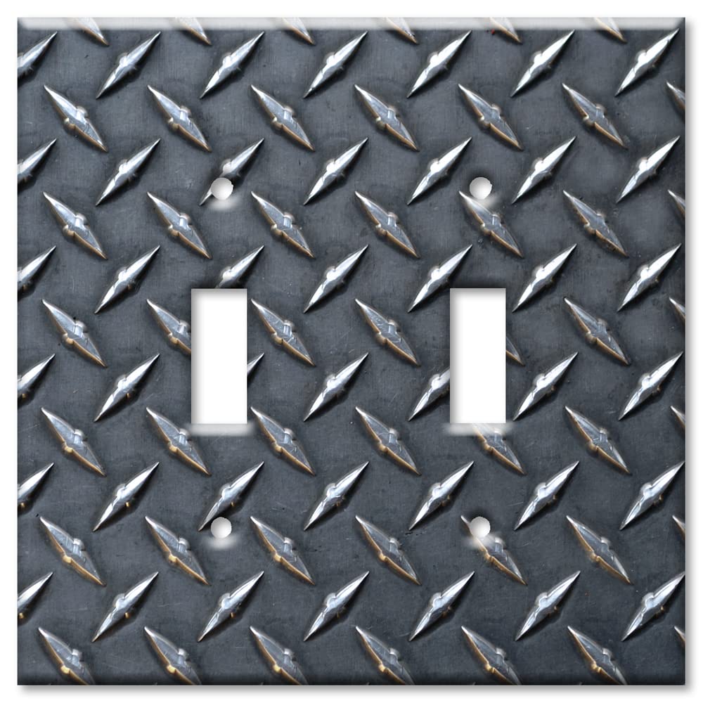 Art Plates - Decorative Light Switch Plate Cover Plate - Decorative Metal Wall Plate - 2 Gang Toggle - Black Diamond Plate (PRINTED IMAGE) - (Made in USA)