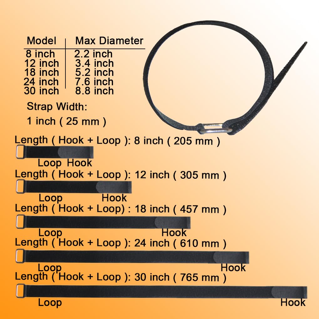 VIGAER 8"12"18"24"30" Hook and Loop Fastening Cable Strap - 30 Pack Reusable Nylon Extend Securing Strap - Adjustable Cinch Strap with Buckle