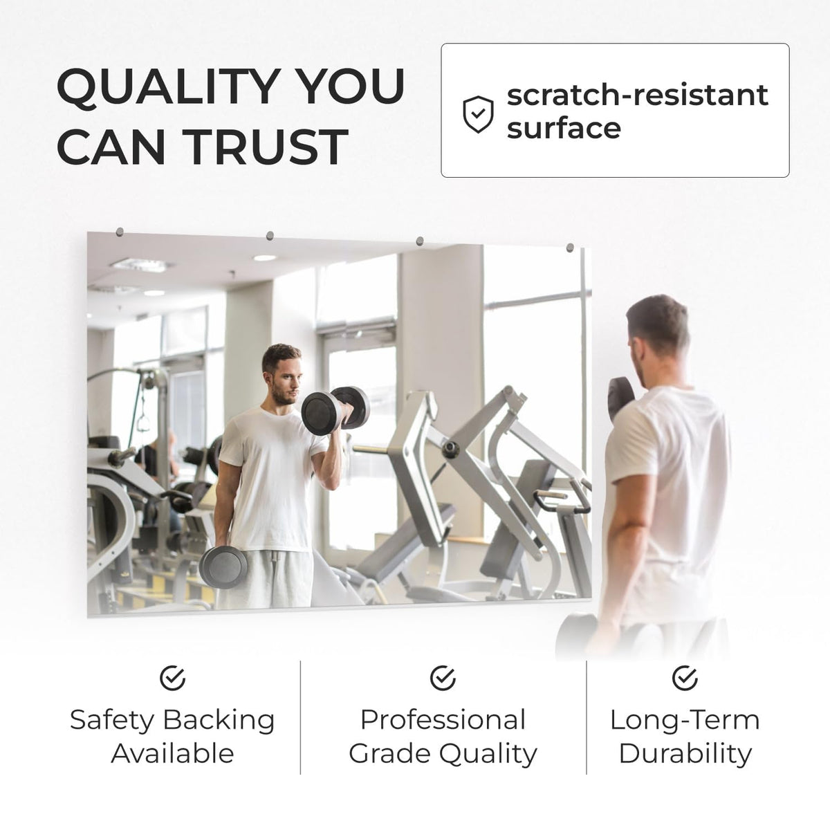 Fab Glass and Mirror Large Gym Mirror for Home Gym 48x32 - Full Length Ultra-Clear Annealed Glass Wall Mount - DIY Workout Display with Safety Backing - 1/4 Inch Low-Iron