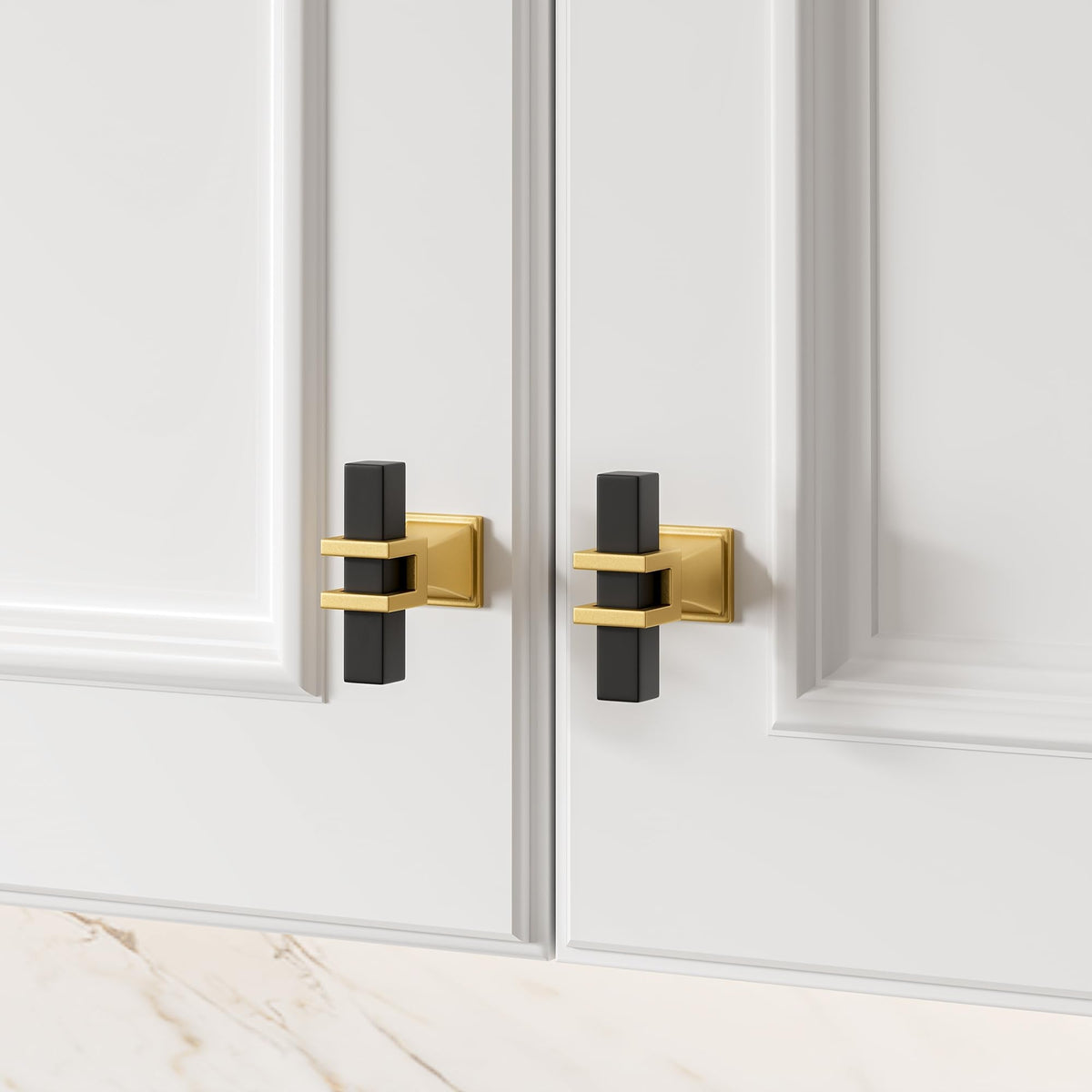 Haliwu 10 Pack Cabinet Knobs, Black&Gold Kitchen Dresser Drawer Handles, T-bar Hardware