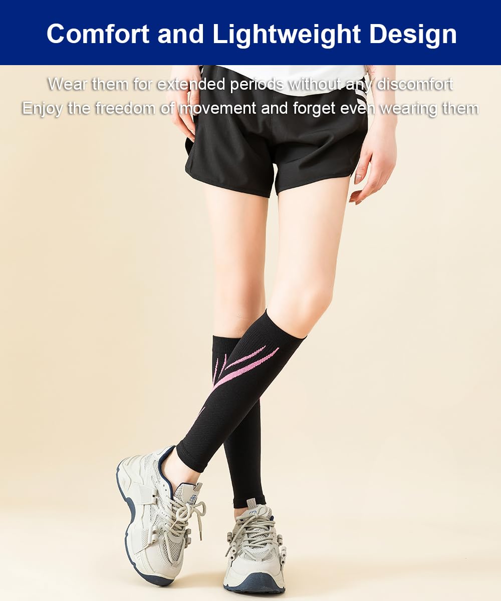 SUJAYU Leg Compression Sleeve Calf Compression Sleeve Women Compression Socks for Flying, Shin Compression Sleeve Shin Splint Relief (Black, S/M)