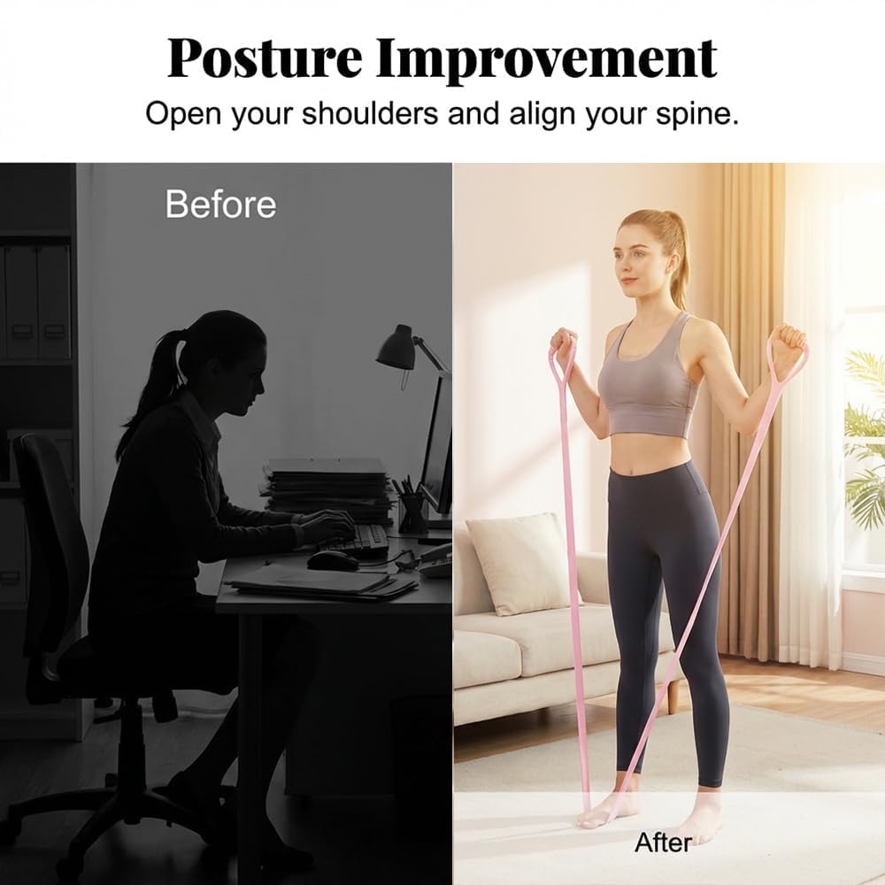 Figure 8 Resistance Bands with Handles, 2026 New Figure 8 Exercise Band for Arms, Shoulders, Chest & Back, Silicone Stretch Resistance Band for Home Workout, Yoga, Pilates & Strength Training (Blue)