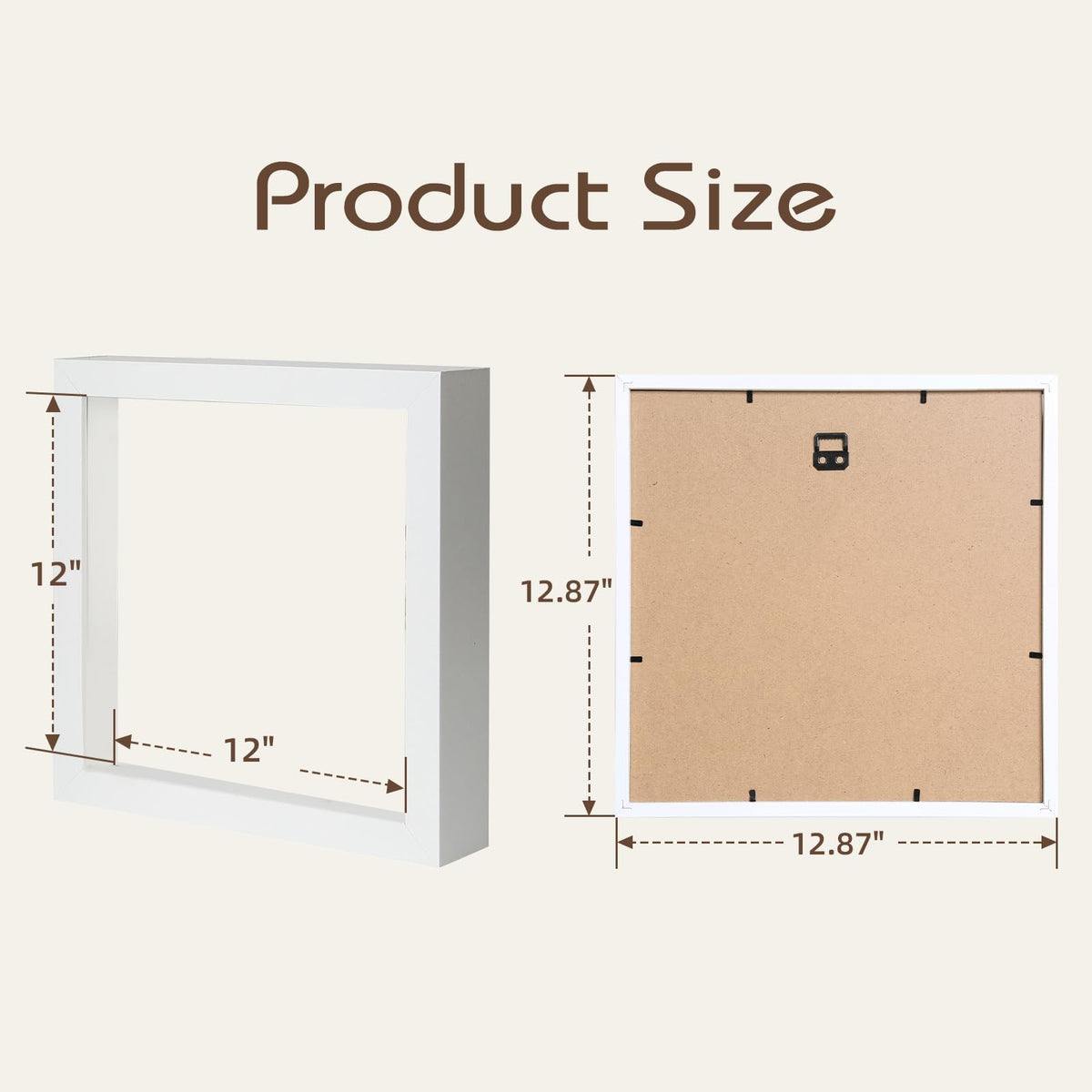 QDSSDECO 12"*12" Shadow Boxes Display Cases with Soft Linen Back Deep Wood Glass 3D Shadow Box Set for Wall and Tabletop, 2 Pack White