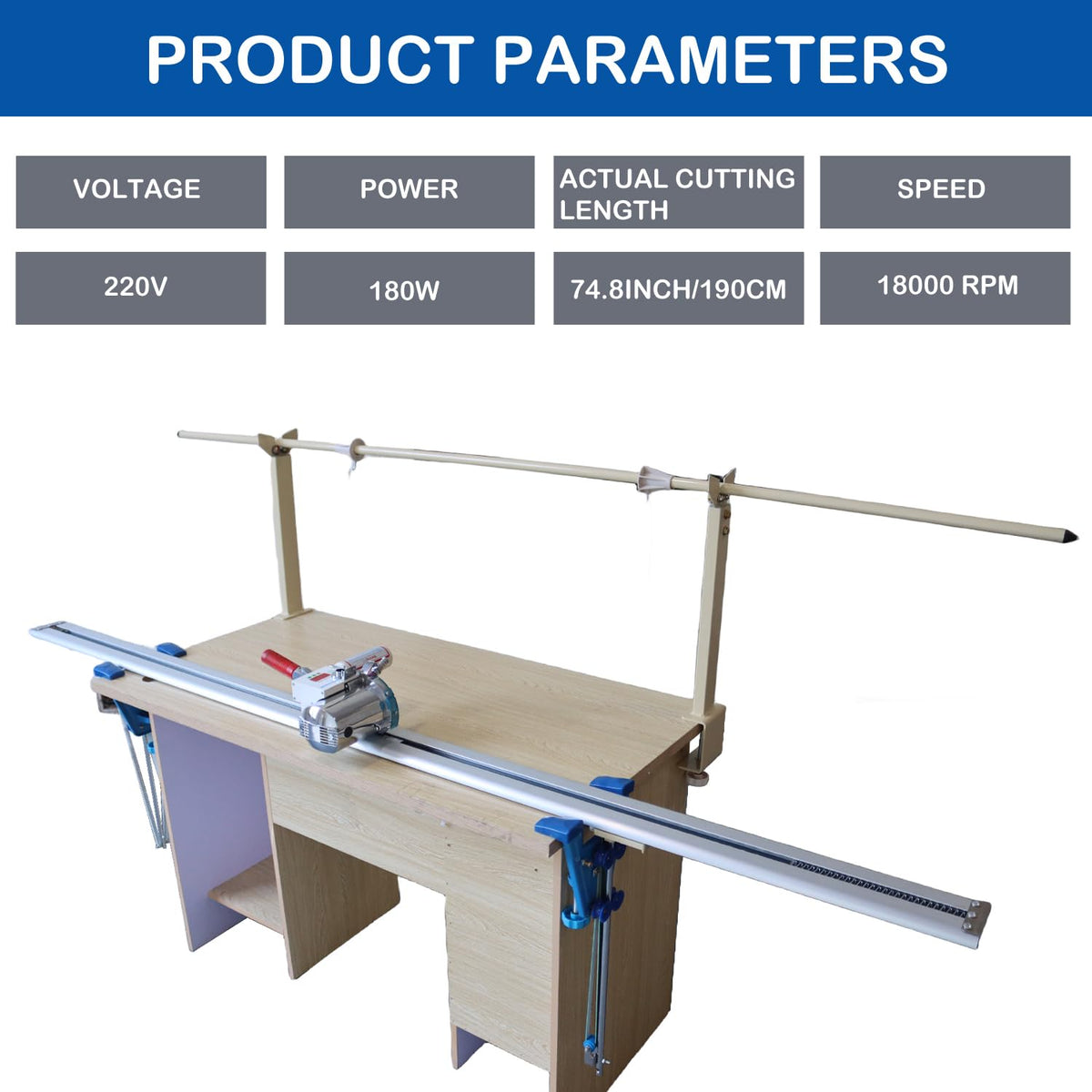 HayWHNKN Fabric Cutter High Speed Cloth Cutting Machine with 86.6inch Guideway and Counter Industrial Fabric End Cutter Machine 220V 180W