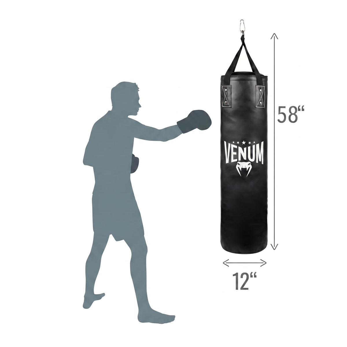 Venum Origins Punching Bag (Ceiling Mount Included) - Black/Black, 100 lbs