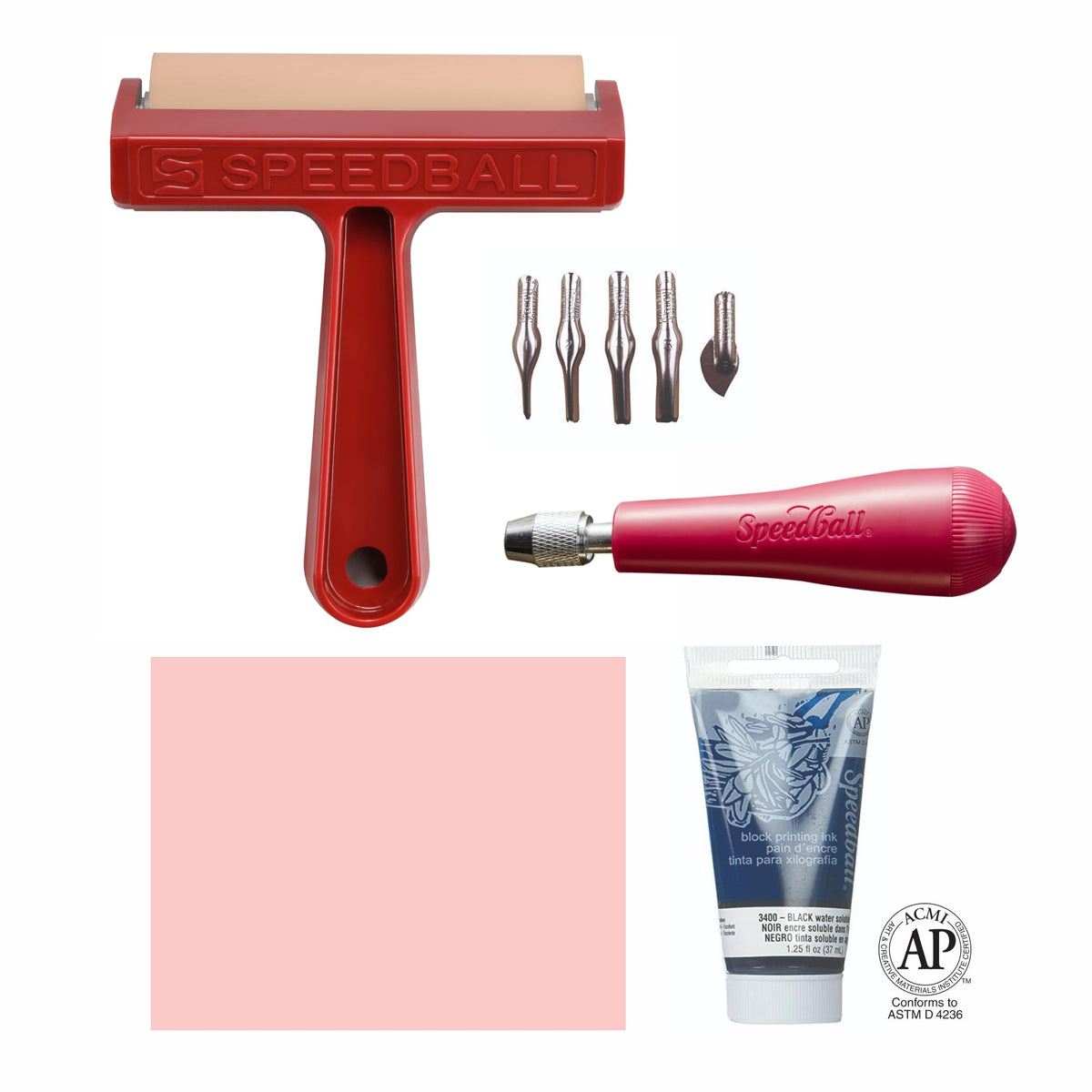 Speedball 3471 Super Value Block Printing Starter Kit – Includes Ink, Brayer, Lino Handle and Cutters, Speedy-Carve