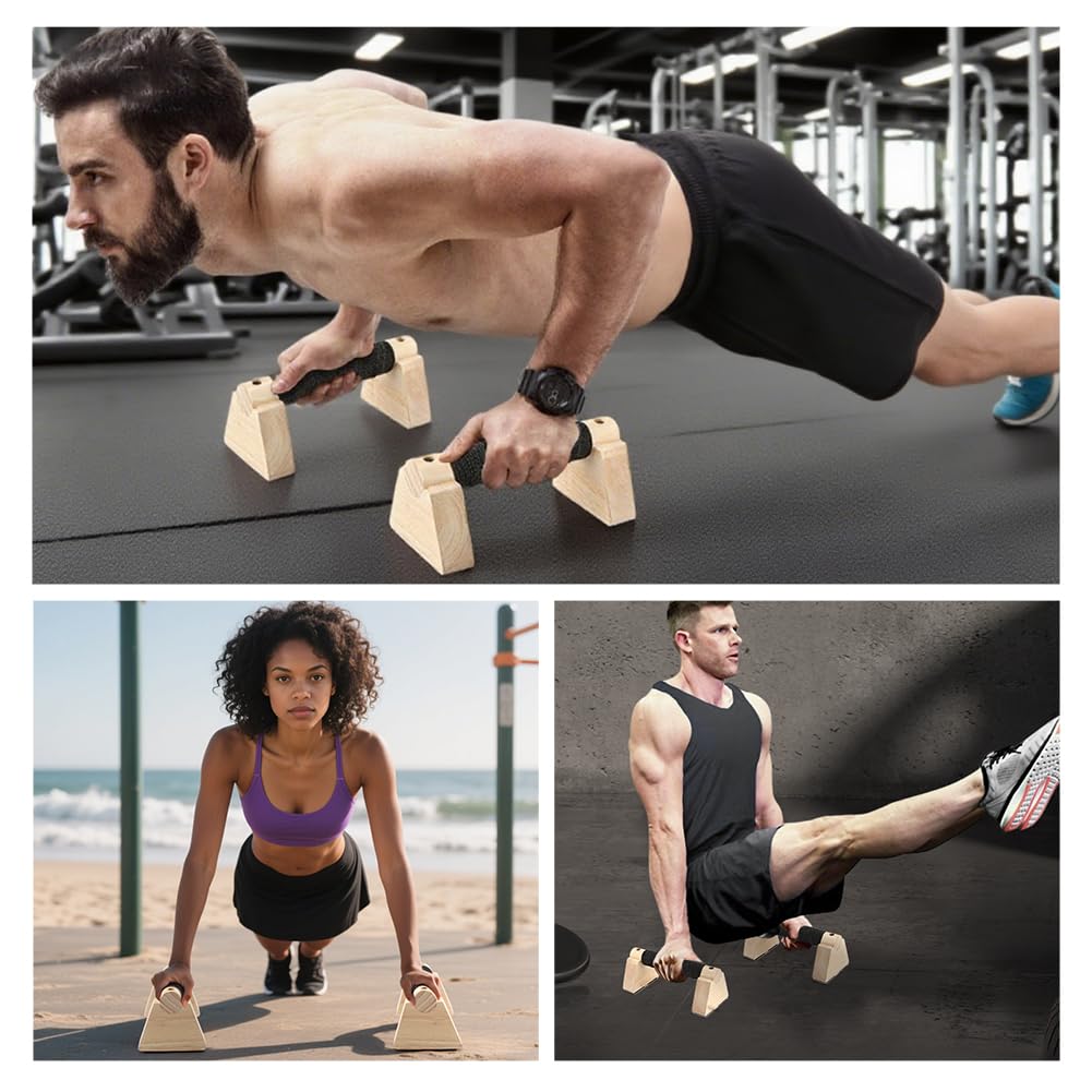 2 PCS Push Up Bars Stands, Wooden Calisthenics Equipment for Handstand Training, Wood Push up Bars Non-Slip Base Exercise Parallettes Bars, Handstand Push-Up Handles