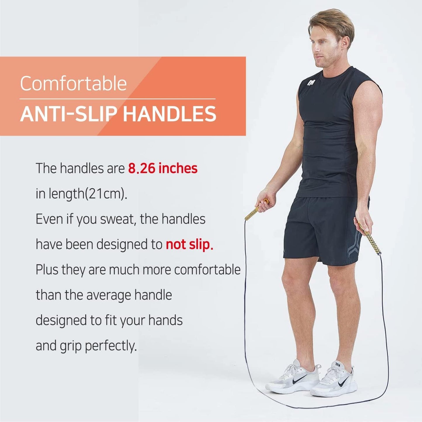Skipping Jump Rope for Fitness Workout - Light Weight, Adjustable, Tangle Free, Excellent line control for Cardio Boxing, CrossFit, Training Exercise All Ages and Gender ( Special Luxury, KA-220, Made in Korea) (Blue-Orange)