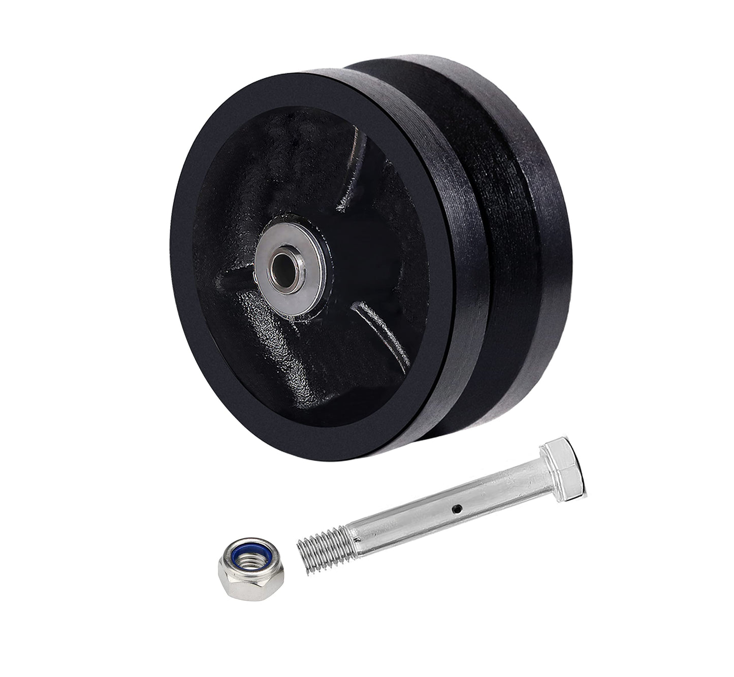 SYRATION 4" x1-1/2 Cast Iron V Groove Caster Wheel with Straight Roller Bearing Capacity up to 600 lbs (1 Black Wheel)