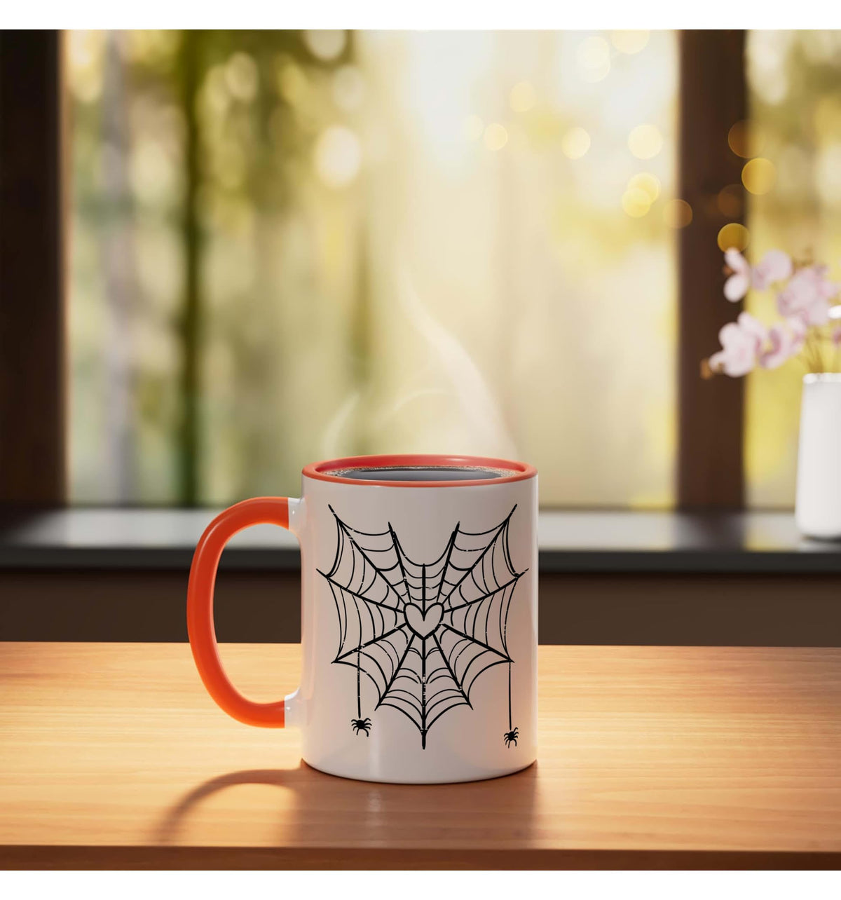 Halloween Spiderweb Heart Costume Men Women Kids Boys Girls Ceramic Mug, Orange/White