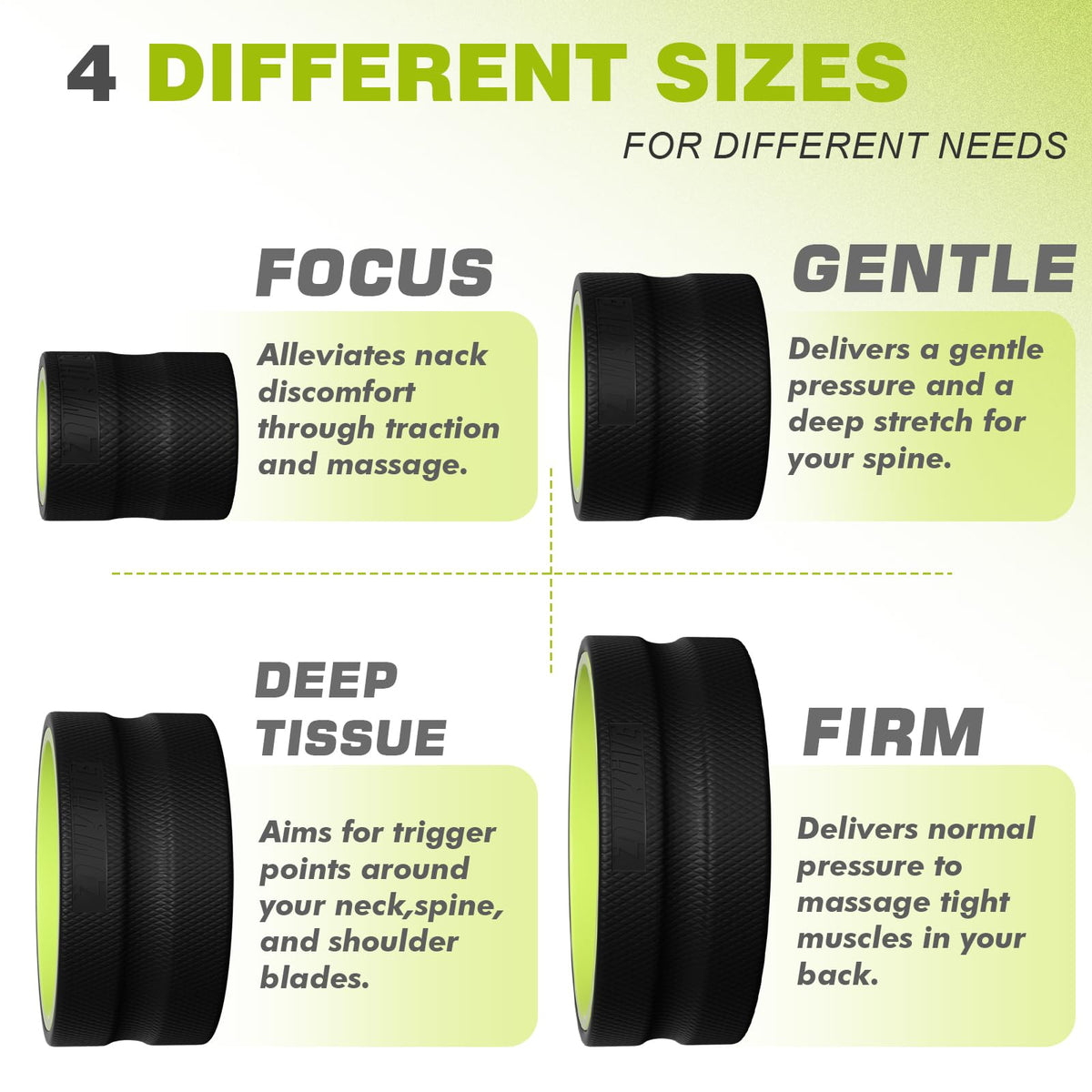 Back Roller Wheel - 5 Pack Yoga Foam Roller for Physical Therapy & Back Stretcher, Deep Tissue Massage for Pain Relief & Stretching | Green.