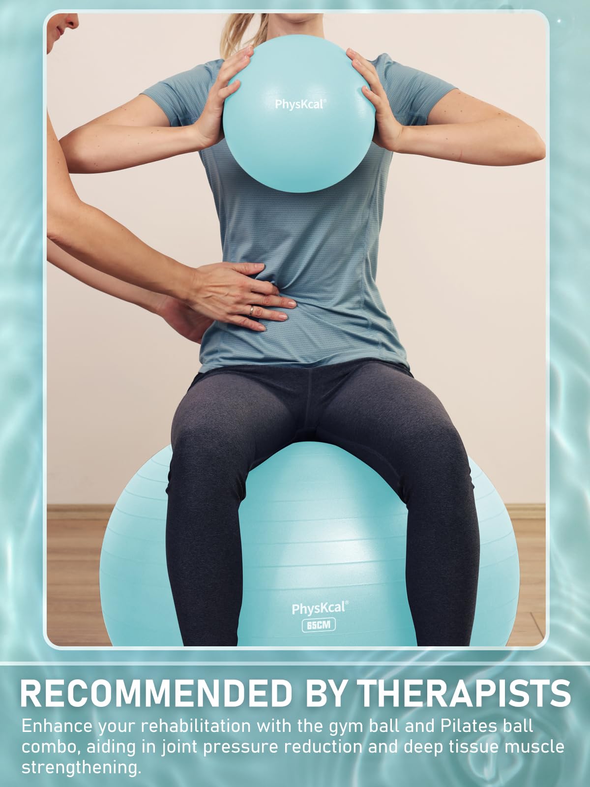 PhysKcal Exercise Yoga Ball Chair with Pilates Ball Set to Strengthen Cores, Balance and Stability, Relieve Pelvic and Lower Back Pain (Sky Blue, L (26-29''/68-75cm))