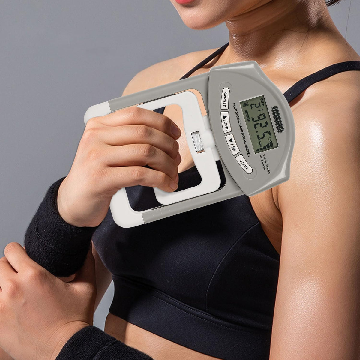 Handeful Grip Strength Tester, Hand Grip Dynamometer (198Lbs / 90Kgs), Electronic Handgrip Testing for Sports Home School Use