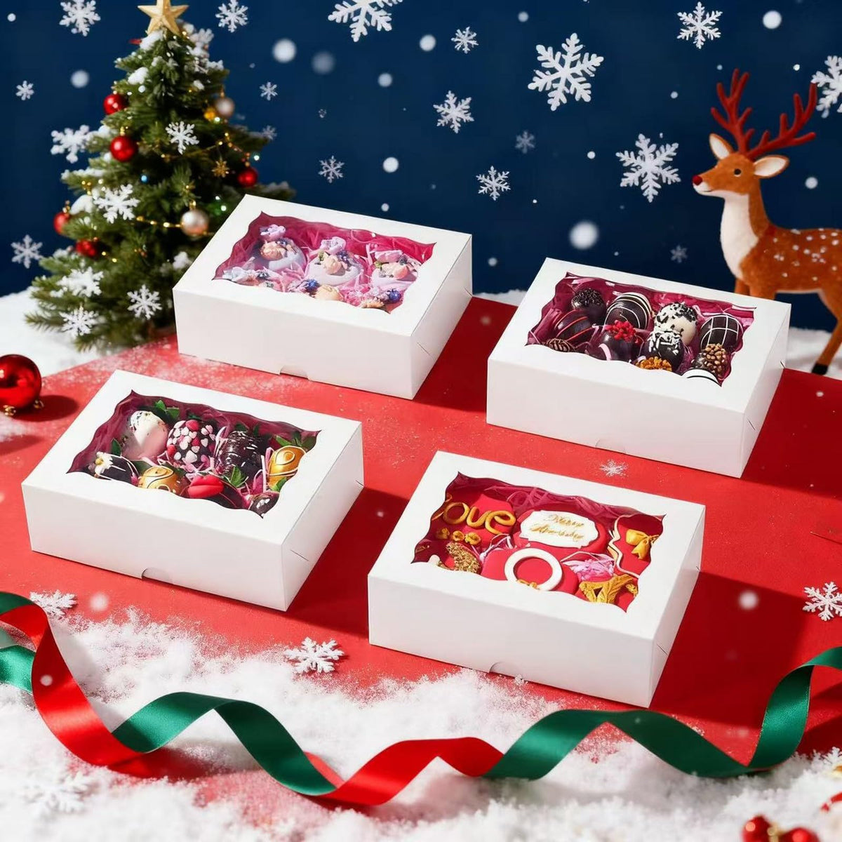 RomanticBaking 8x5x2 Inch 21PCS Cookies Boxes Chocolate Covered Strawberries Boxes Bakery Boxes with Window for Cakesickle Chocolate Truffle Pretzel & Party favors Packing