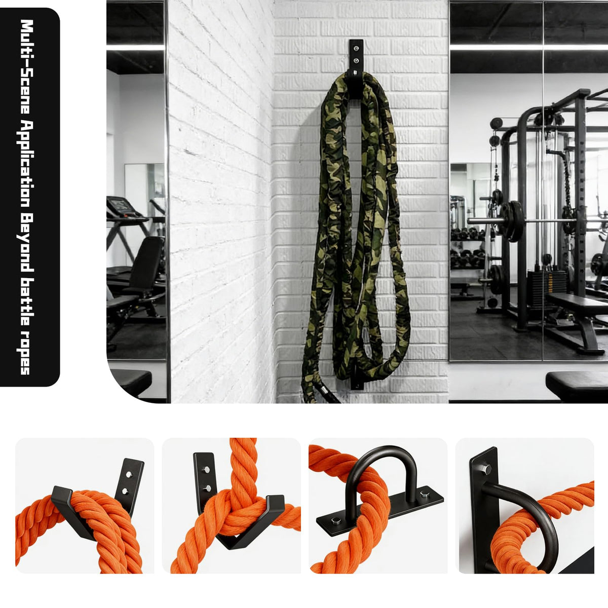 Heavy Duty Steel Battle Rope Wall Anchor Kit with Storage Hook, Fitness Rope Wall Mount for 30-50 Feet 1"-2.5" Battle Ropes