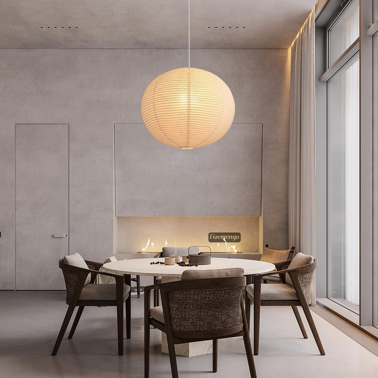 Fivemengo Large Rice Paper Pendant Light Kit, 20in White Globe Paper Lantern Lights, E26 Base, Japanese Hanging Lantern Lamp Japandi Chandelier for Dining Room Bedroom Office Living Room