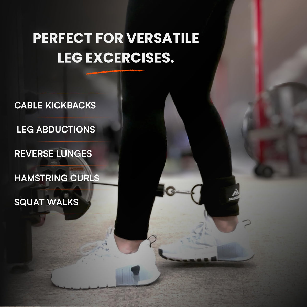 MaxOut360 Gym Ankle Straps for Cable Machines, Thick Padded Ankle Cuff Cable Attachment for Booty Workouts, Kickbacks, Hip Abductors, Lower Body Exercises, Black Pair