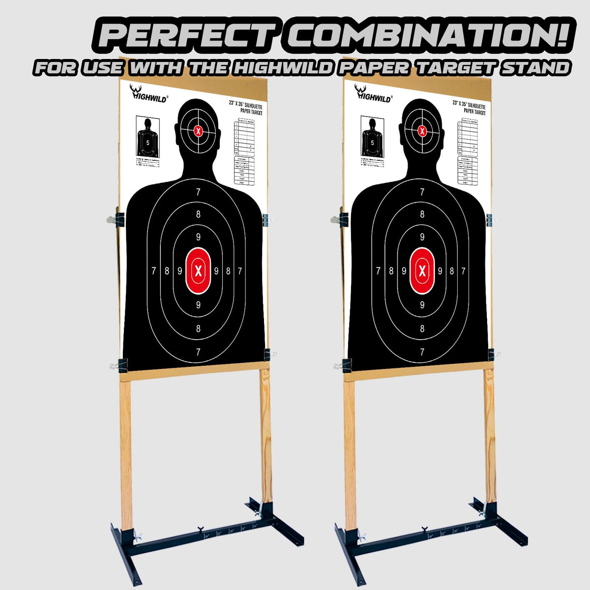 Highwild Shooting Range Silhouette Paper Target - 23X35 Inches - Suitable for Handguns, Rifles, Airguns, BB Guns (50 Pack, White & Black)