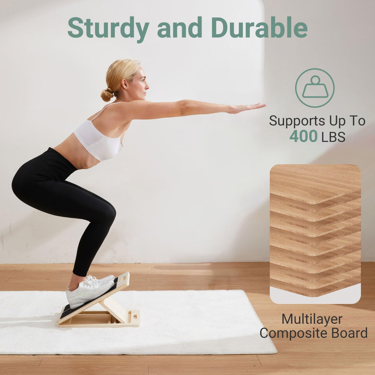Reoceing Adjustable Wooden Slant Board for Calf Stretching, 5 Angle Incline Board for Exercise, Non-Slip Design, 400 lb Capacity, Foldable Stretch Board