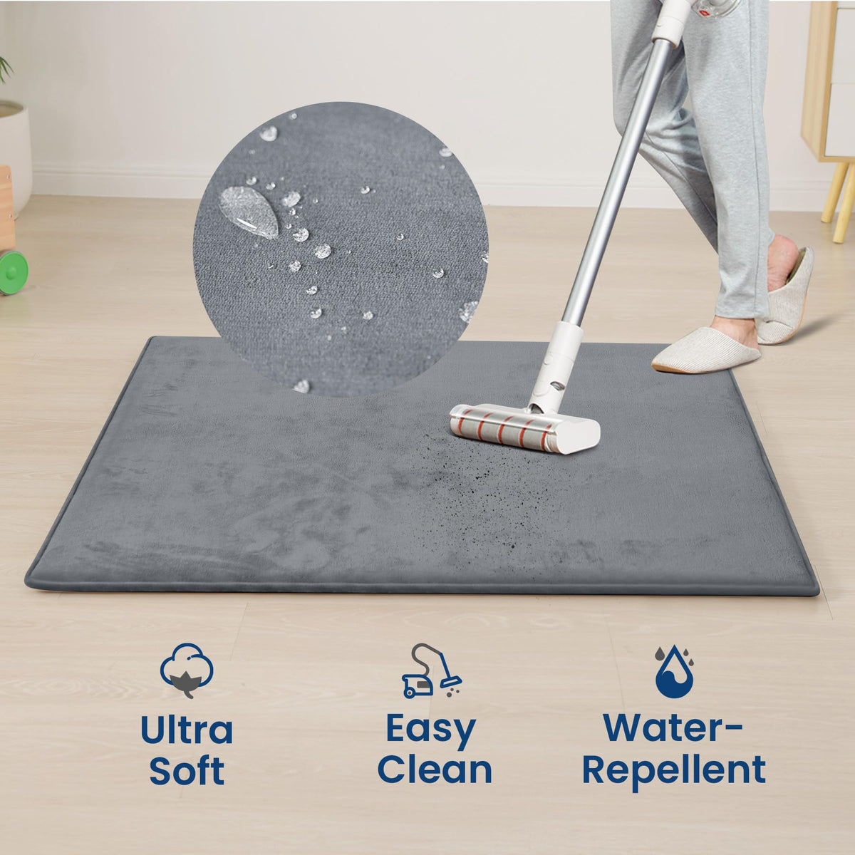 Huloo Sleep Baby Play Mat for Floor,1.3" Thick Elasti-Foam 74"×50" Playpen Mat, Non-Toxic Certified Water-Repellent Coral Velvet, Non-Slip Safe Crawling Mat for Tummy Time, Toddler & Infant (Dark Grey)
