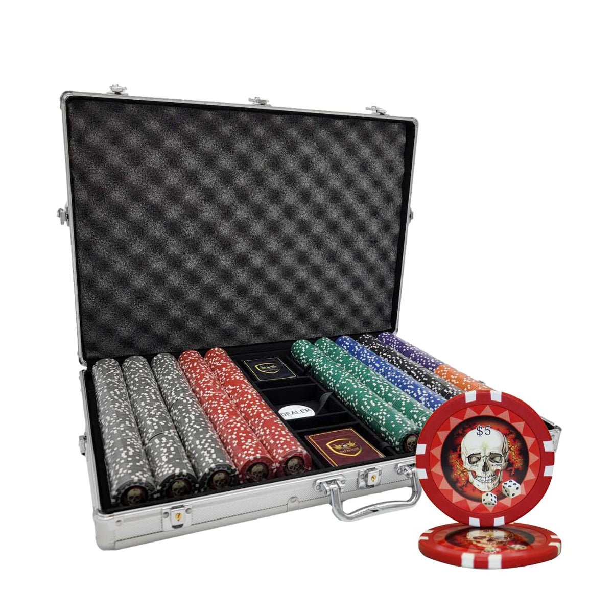 New 1000pcs 13.5g Skull Poker Chips Set Aluminum Case Custom Build