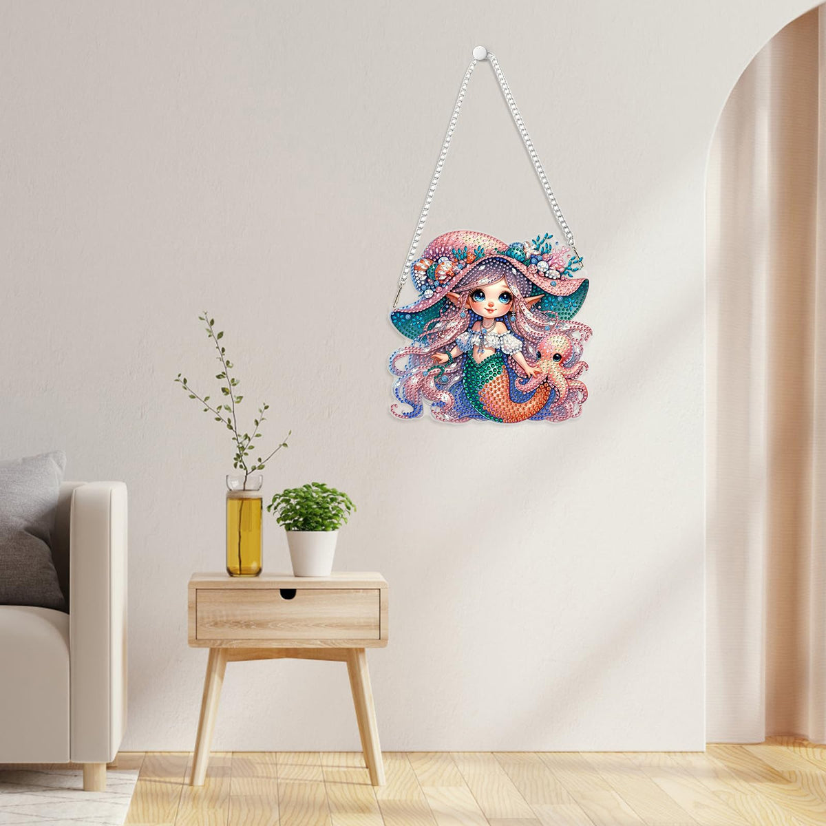 GHHKUD Mermaid and Octopus Diamond Art Hanging Kits for Adults, DIY Double Sided Diamond Painting Hanging, Special Shaped Acrylic Ornaments Pendants for Window Home Garden Wall