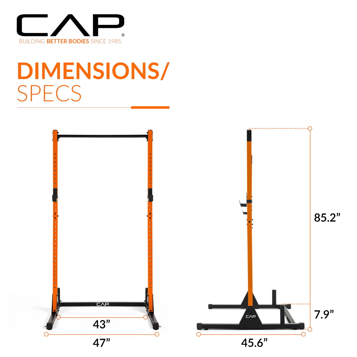 CAP Barbell Power Rack with Pull Up Bar & Attachments - Squat Rack & Strength Training Power Cage for Home Gym - Orange