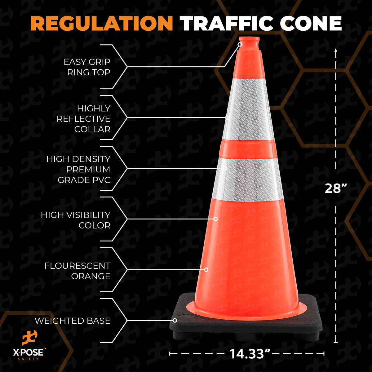 Xpose Safety 28" Orange Traffic Cones, 24-Pack, 6" & 4" Collar – PVC Safety Cones for Parking, Soccer, Construction & Kids – Custom Stenciling Available