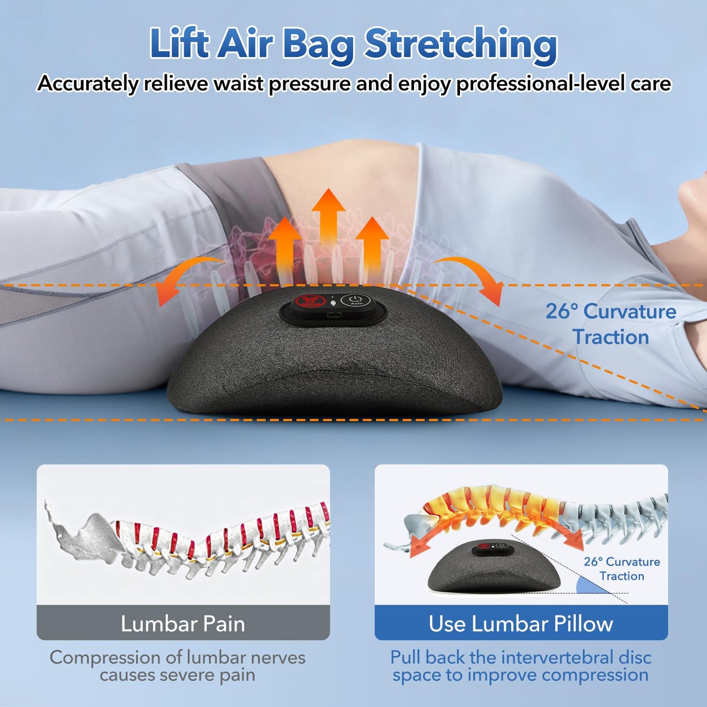 Smooth Spine Triple Fusion Back Massager with Heat - Sciatica Pain Relief & Spine Decompression Device, Deep Tissue Massager for Lower Back Pain, Office Chair and Home Use for Chronic Sufferers