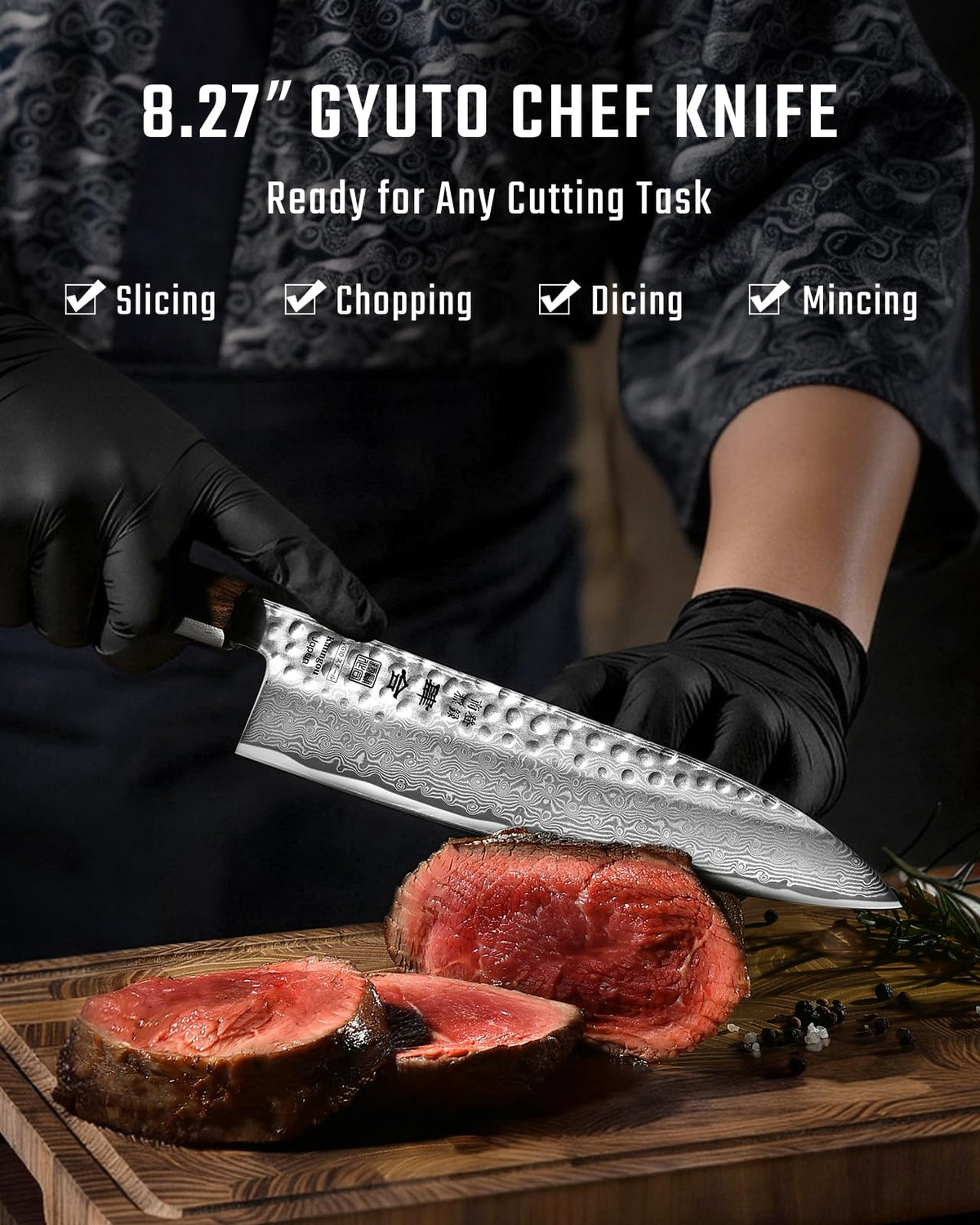 kanngou VG10 Damascus Chef Knife, 8.27 Inch Gyuto Knife with Rose Wood Handle and 67 Layers Damascus Steel, Japanese Kitchen Knife with Premium Gift Box