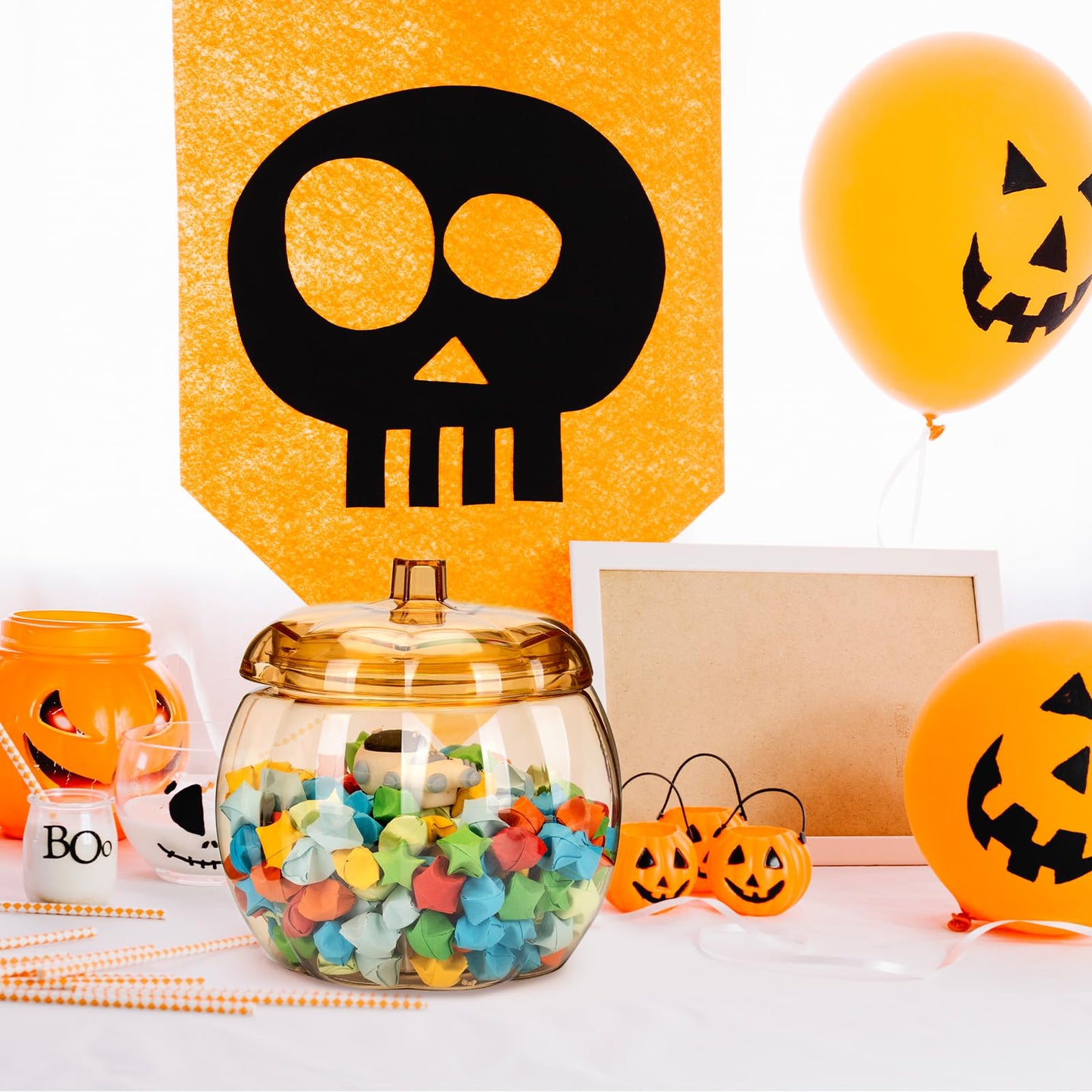 HANZE Appreciation Gifts for Teacher Women - Pumpkin Shaped Container with Lid, Plastic Pumpkin Jar for Candy, Treats, Spices, Party Ornaments, Halloween Decorations, Gift Box - Clear (2 Pack)